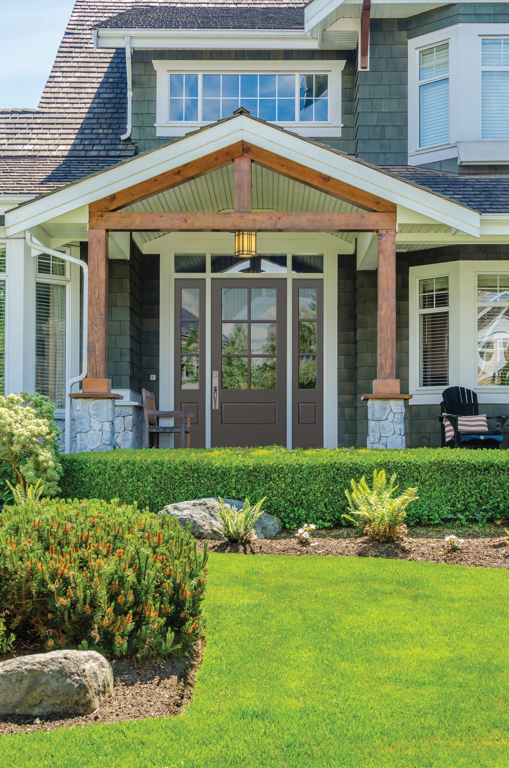 Black door in white living room