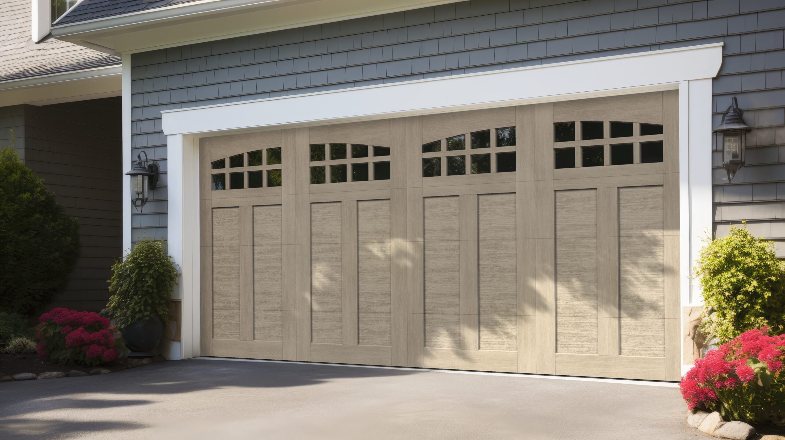 Attached garage doors dark wood