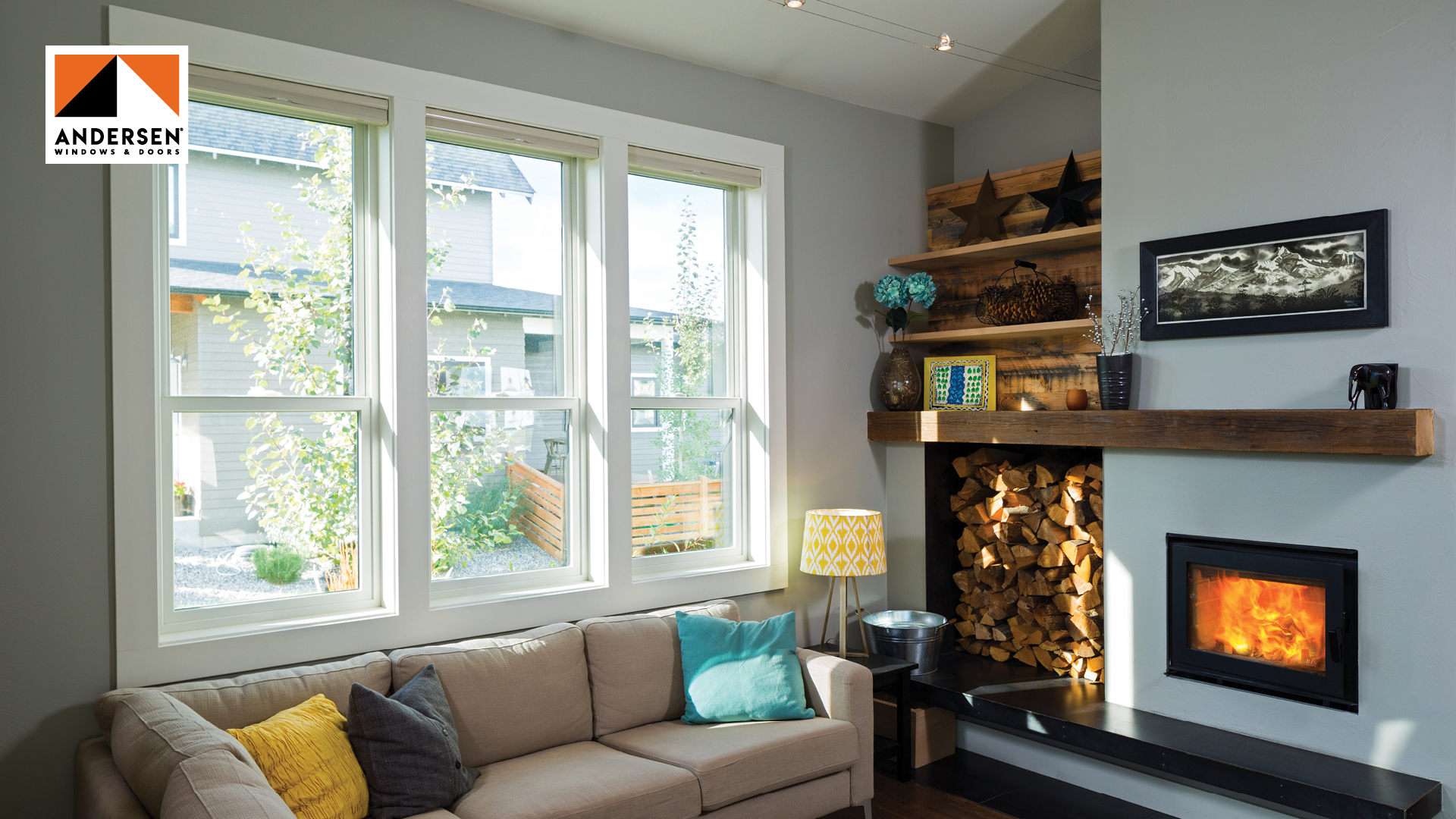 Windows in blue living room